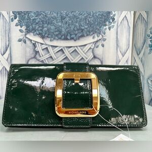Michael Kors Huntergreen Patent Leather Clutch With Tags